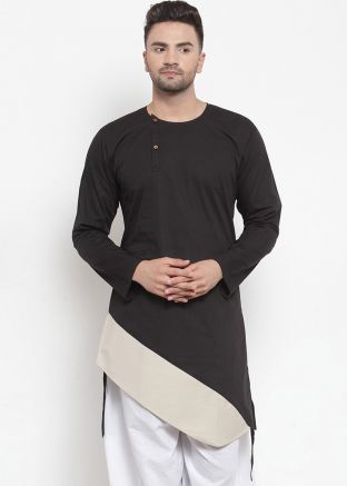 Black Readymade Asymmetric Paneled Kurta