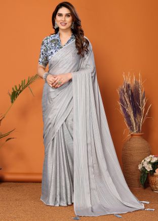 Grey Art Silk Saree & Printed Blouse