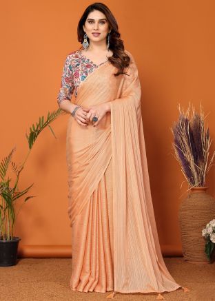 Light Orange Plain Saree In Art Silk
