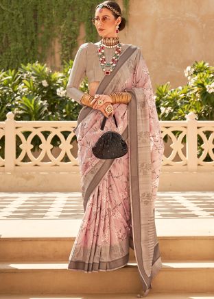 Peach Foil Printed Art Silk Saree 