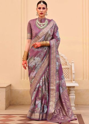 Mauve Pink Digital Printed Art Silk Saree 