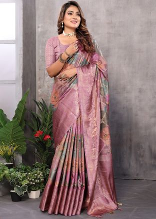 Purple Art Silk Saree In Woven Work