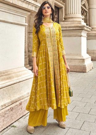 Yellow Slit Style Embroidered Salwar Suit Set
