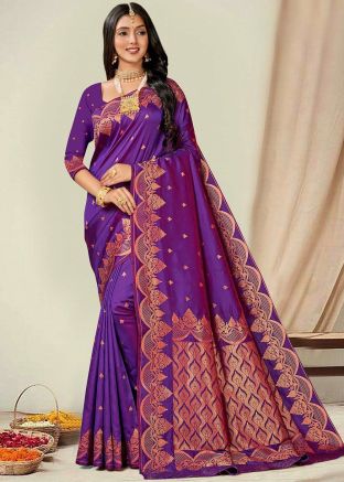 Purple Zari Woven Work Art Silk Saree