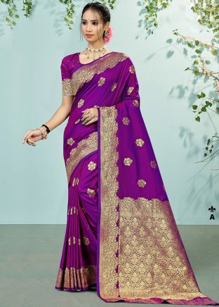 Purple Zari Work Art Silk Saree