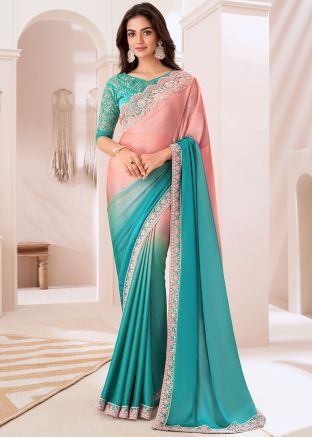 Pink Sequins Embroidered Saree In Chiffon