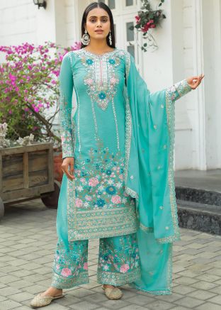 Blue Embroidered Salwar Suit Set