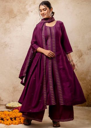 Purple Embroidered Palazzo Salwar Suit Set