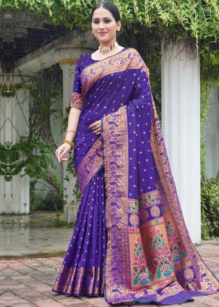 Purple Woven Art Silk Saree With Blouse