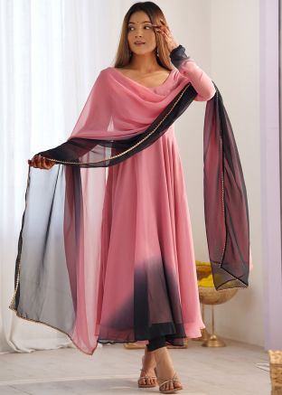 Pink Tie-Dye Print Anarkali Salwar Suit Set