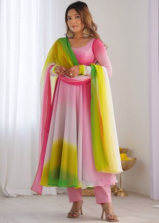 Multicolor Anarkali Salar Suit Set In Tie-Dye Print