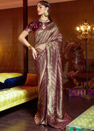 Maroon Zari Woven Saree In Viscose