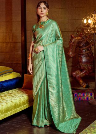 Green Zari Woven Saree In Viscose