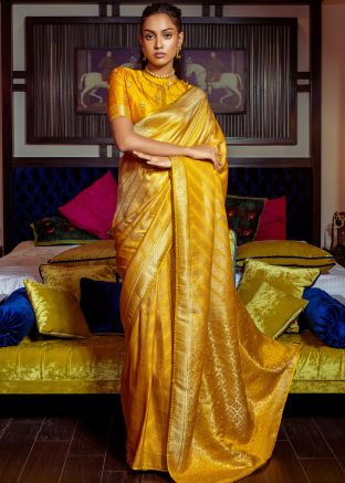 Yellow Zari Woven Saree In Viscose