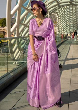 Purple Zari Woven Saree In Art Silk