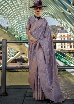 Purple Zari Woven Saree In Art Silk