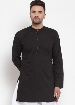 Black Cotton Readymade Short Kurta