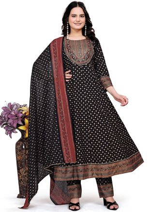 Black Emboidered Rayon Salwar Suit Set
