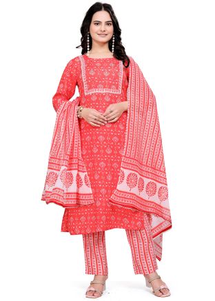 Red Embroidered Pant Salwar Suit Set