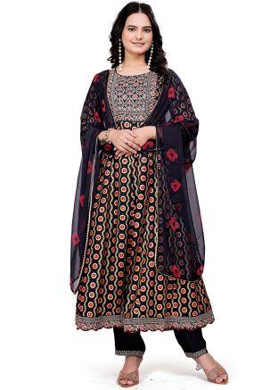 Black Emboidered Rayon Salwar Suit Set