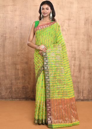 Green Zari Woven Saree In Cotton