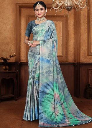 Multicolored Tie-Dye Print Saree In Crape