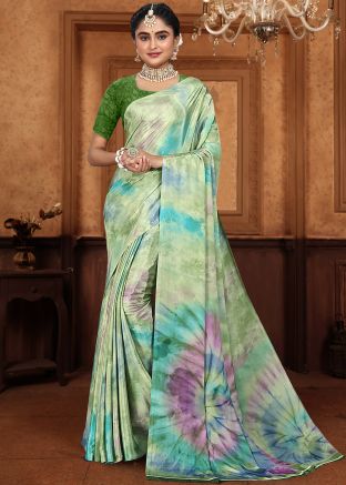 Multicolored Tie-Dye Print Saree In Crape