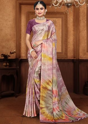 Multicolored Tie-Dye Print Saree In Crape