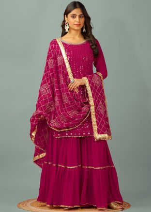 Pink Embroidered Readymade Sharara Suit Set