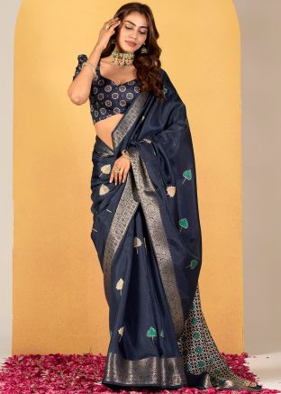 Blue Art Silk In Zari Woven Work