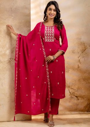 Pink sequin Work Salwar Suit Set In Art Silk