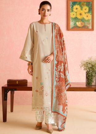 Beige Embroidered Organza Salwar Suit 