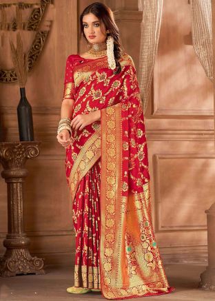 Red Zari Woven Saree In Silk