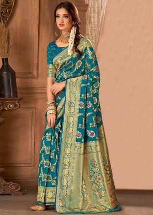 Blue Silk Saree In Zari Woven Work