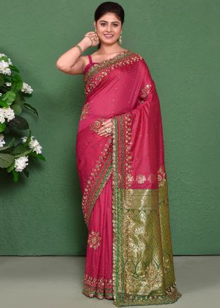 Pink Zari Woven Saree In Kanjivaram Silk