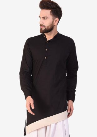 Black Asymmetric Readymade Paneled Kurta