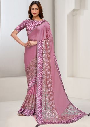 Pink Embroidered Saree In Georgette