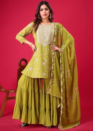 Readymade Yellow Embroidered Sharara Suit