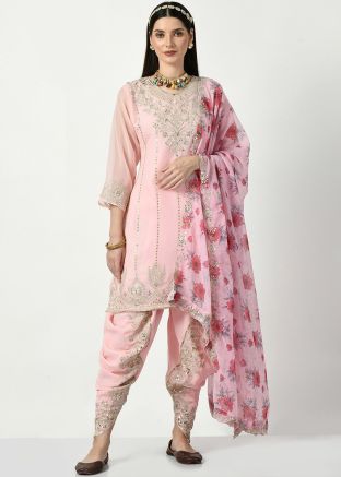 Pink Embroidered Salwar Suit Set