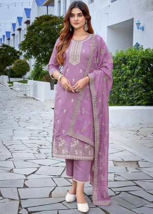 Readymade Purple Embroidered Pant Suit