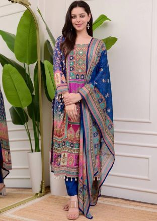 Readymade Blue Printed Pant Suit Set