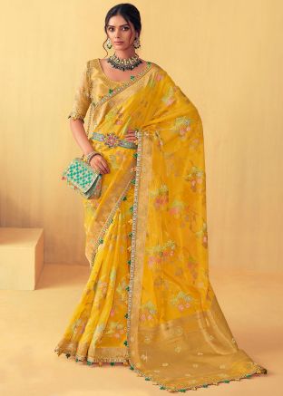 Yellow Woven Saree In Art Silk