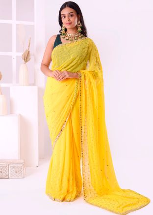 Yellow Embroidered Georgette Saree