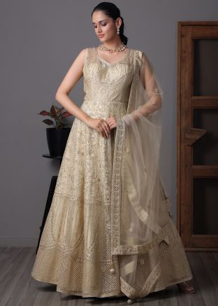 Golden Embroidered Anarkalsi Salwar Suit Set
