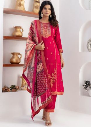 Readymade Red Woven Viscose Pant Suit Set