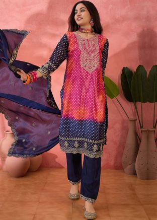 Multicolor Readymade Bandhej Print Pant Suit