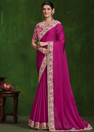 Pink Art Silk Saree With Embroidered Border