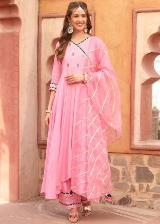 Readymade Pink Gota Patti Angrakha Style Suit