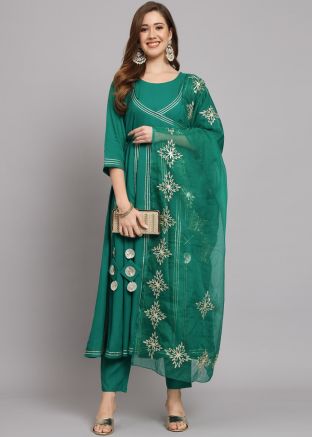 Green Gota Patti Angrakha Salwaar Suit Set
