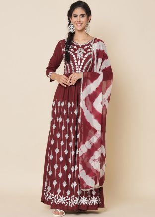 Maroon Embroidered Palazzo Salwar Suit Set